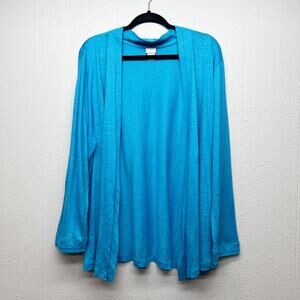 Chico's 100% Linen Cardigan Womens XXL Open Front Coastal Nautical Lagenlook